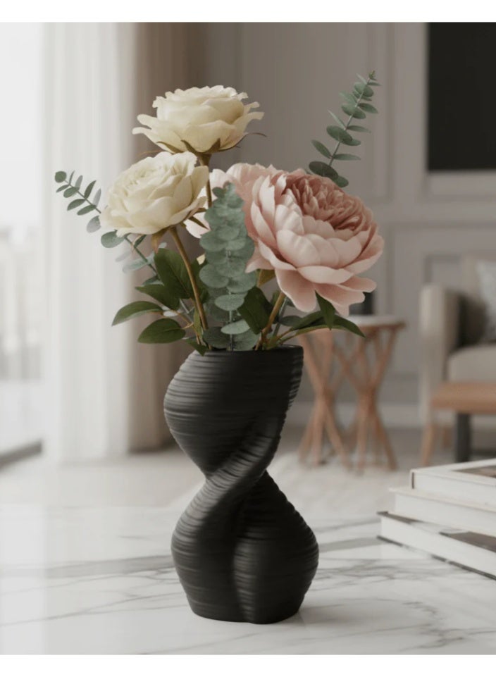 AKDC Contemporary Ceramic Decorative Vase – Bold Black Finish with Unique Sculptural Design, 20 × 10 cm - Image 1